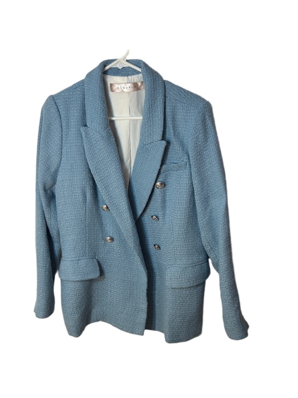 Esqualo Tweed Boucle Light Blue Double-Breasted Blazer size 10 - Picture 1 of 7